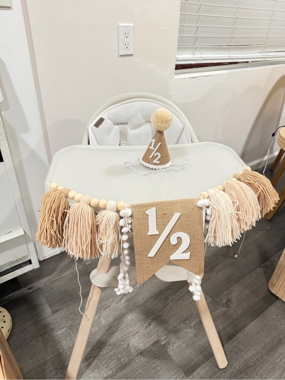 Amazon Beige and Cream Half Birthday High Chair Banner and Hat Set
